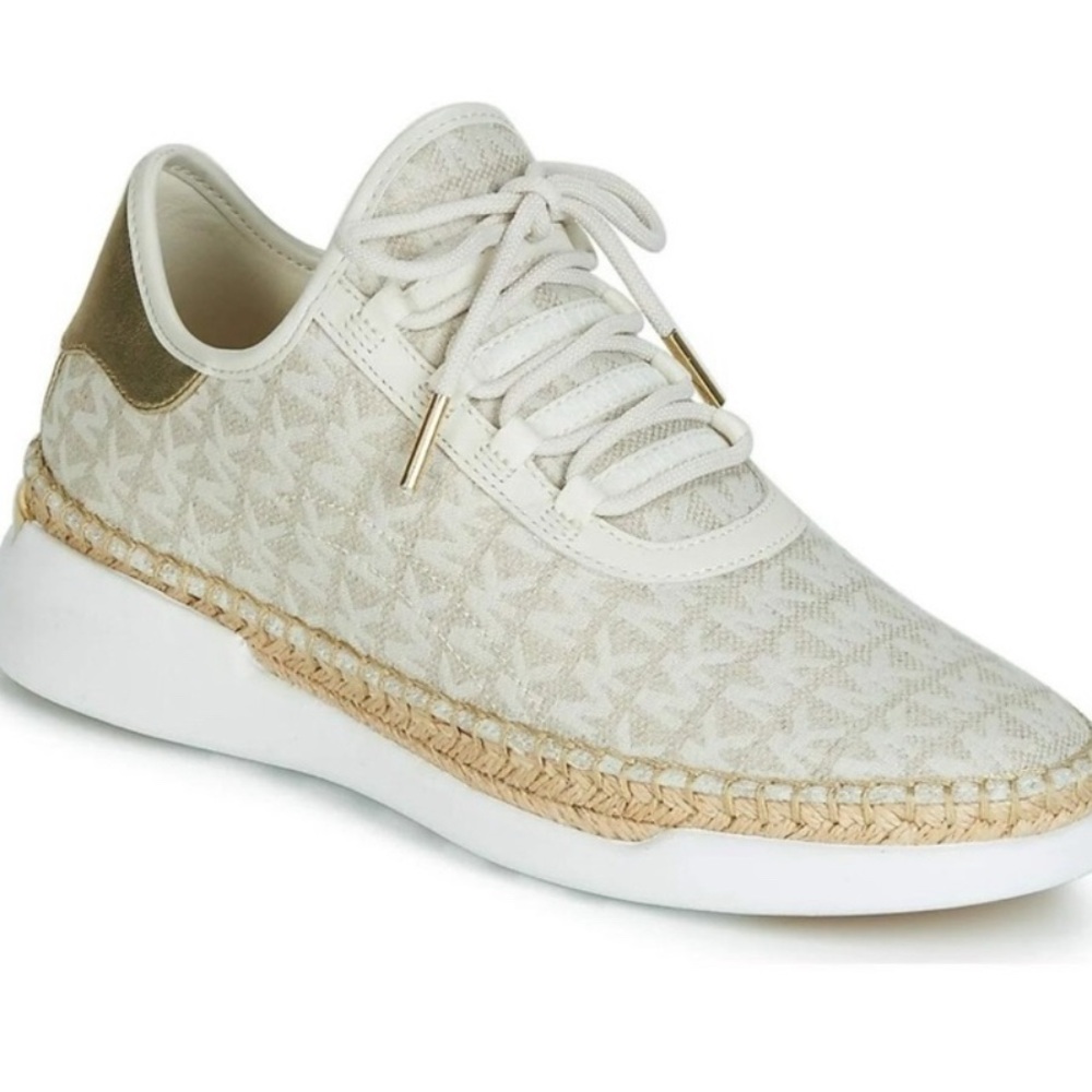 MICHAEL KORS FINCH CANVAS SNEAKERS MK PRINT CREAM SIZE 7.5